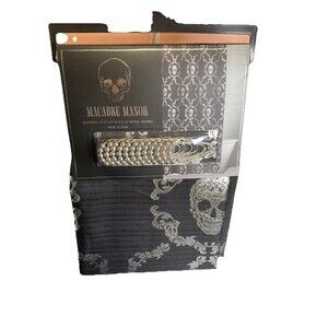 Gothic Halloween Skulls Shower Curtain with Metallic Silver Skulls with hooks